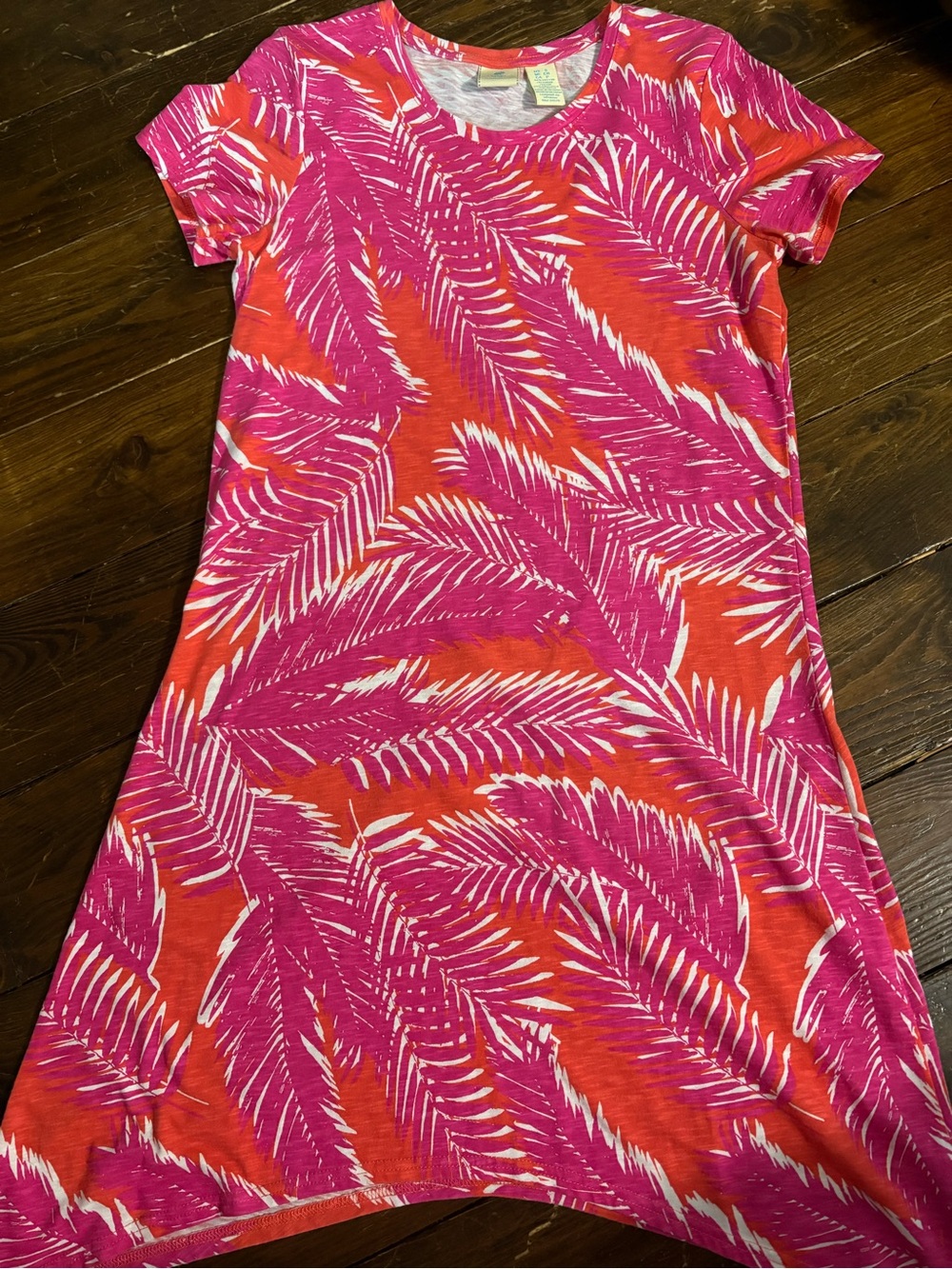 Caribbean Joe Pink & Orange Palm-Print Knit Tee Dress